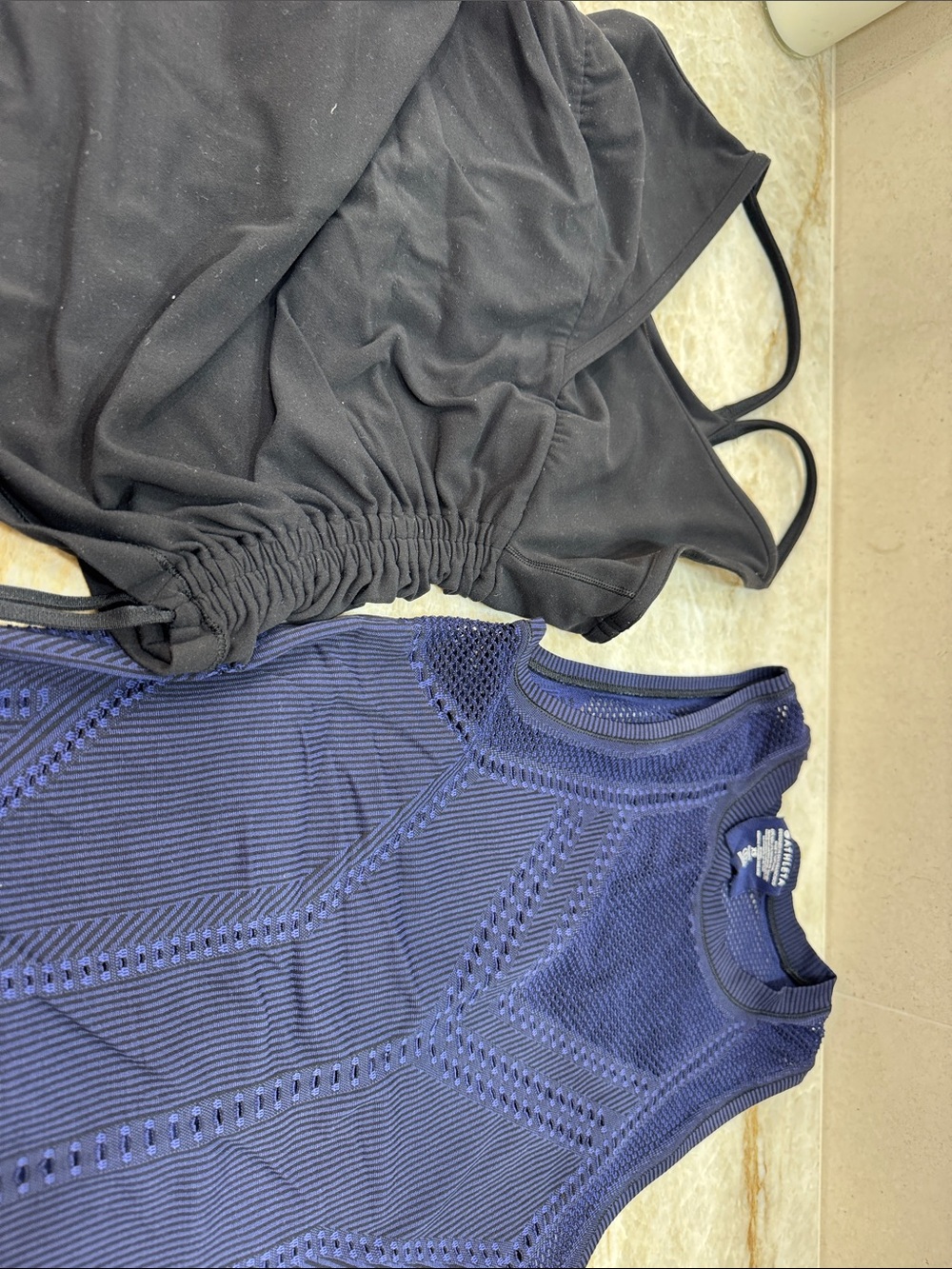 lululemon athletica Navy Knit Sleeveless Top and Black Ruched Strap Tank